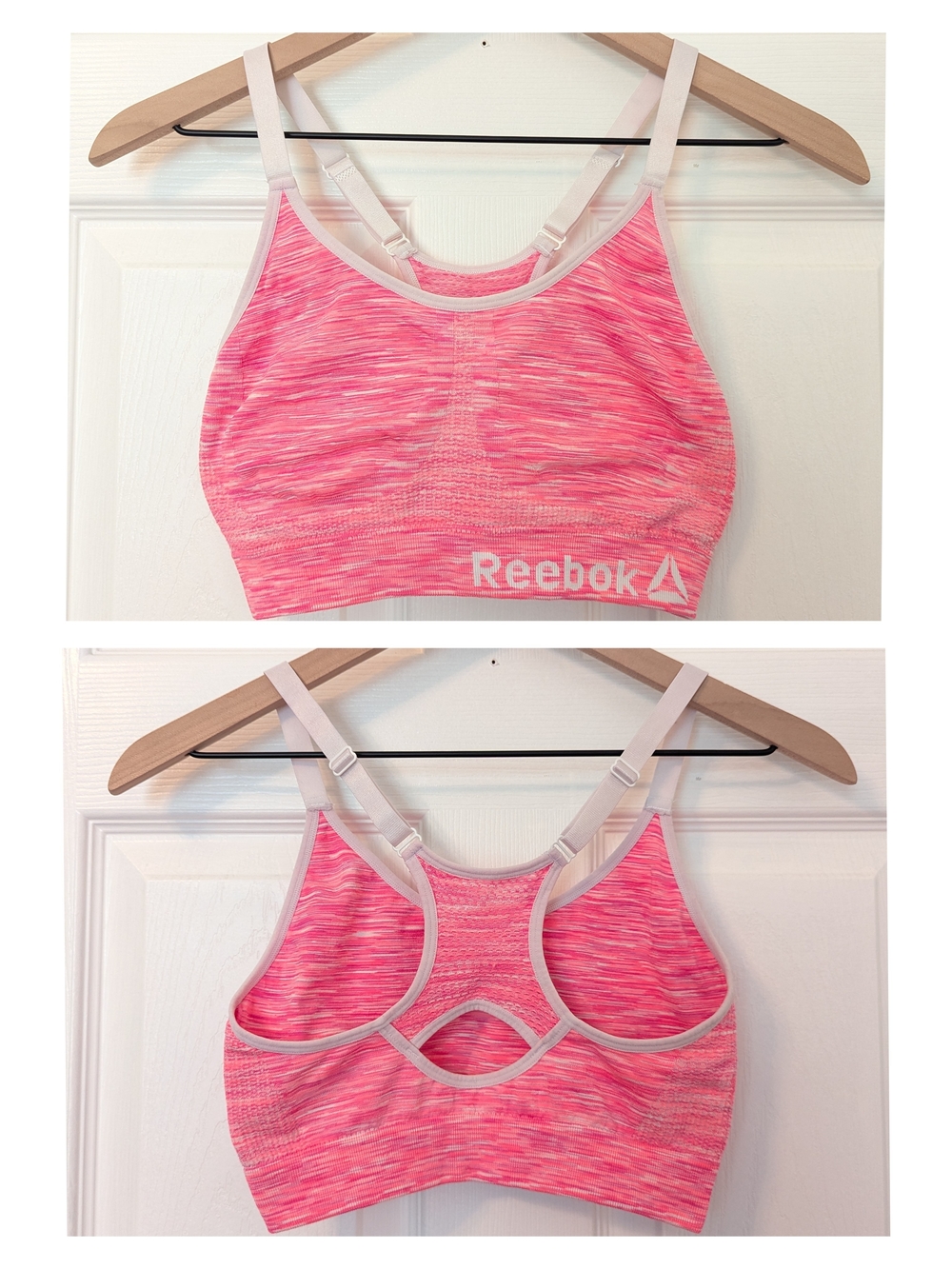 Reebok Pink White Racerback Sports Bra Large